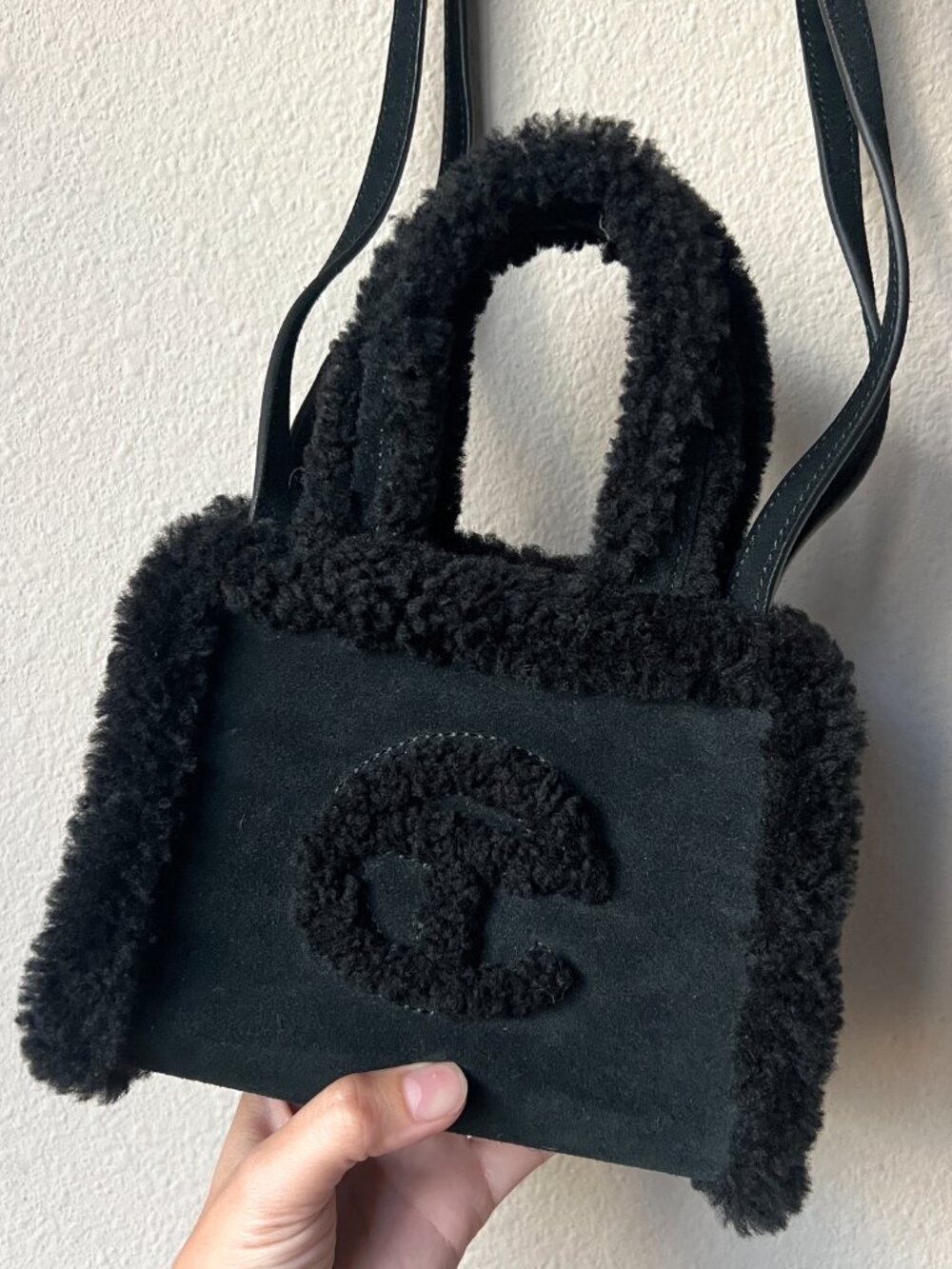 Telfar x Ugg Black Suede Shearling Crossbody Bag - Picture 4 of 7